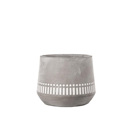 URBAN TRENDS COLLECTION Cement Round Pot with Debossed Banded Tribal  Tapered Bottom Design Gray Large 53616